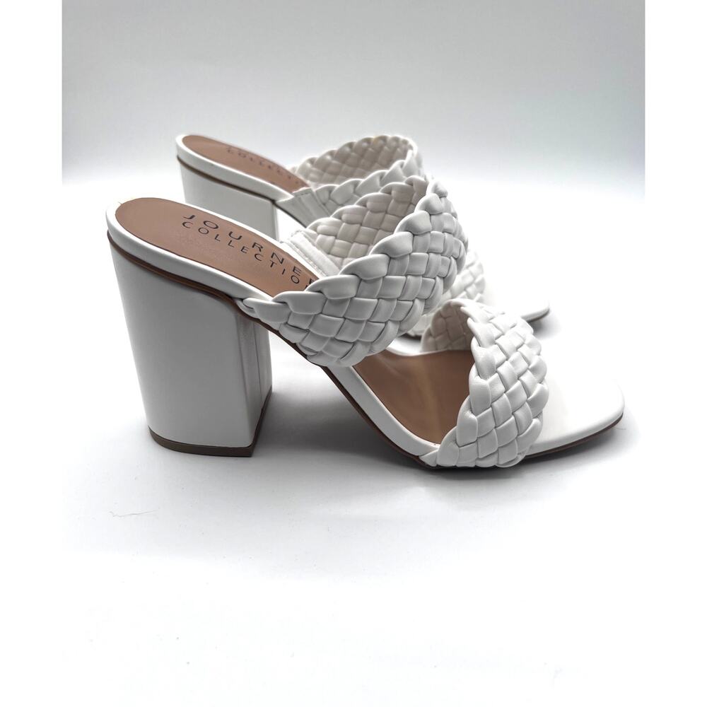 Journee Collection White Braided Chunky Heel Sandals